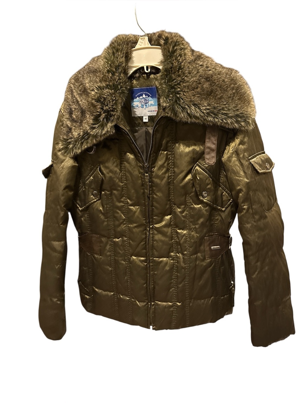 Women’s Vintage Pajar Olive Faux-Fur Collar Puffer Jacket, size M